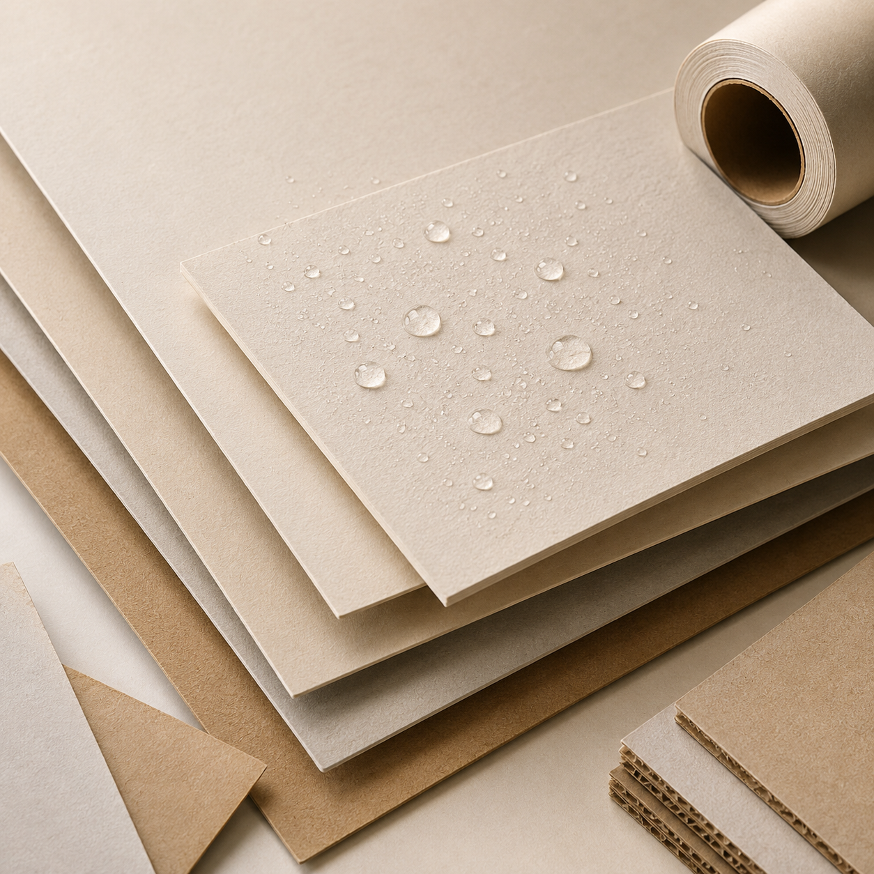 Barrier paper boards with water droplets on coated surface