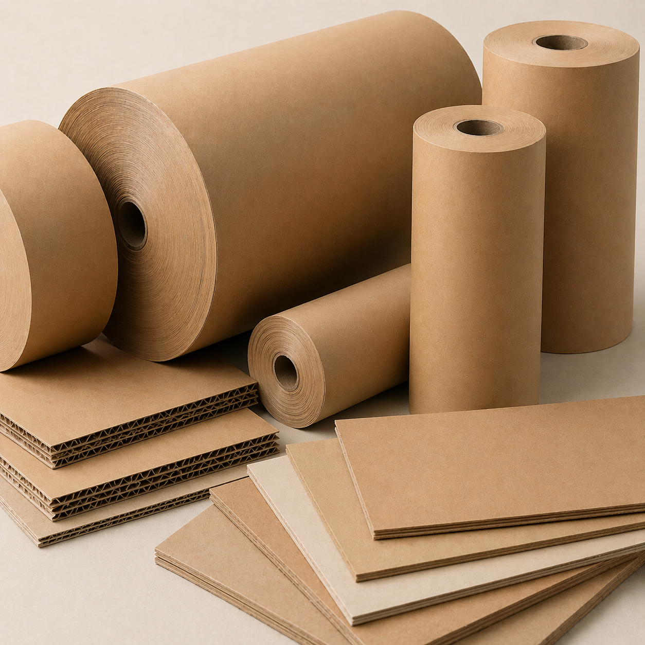 Industrial kraft rolls and packaging boards