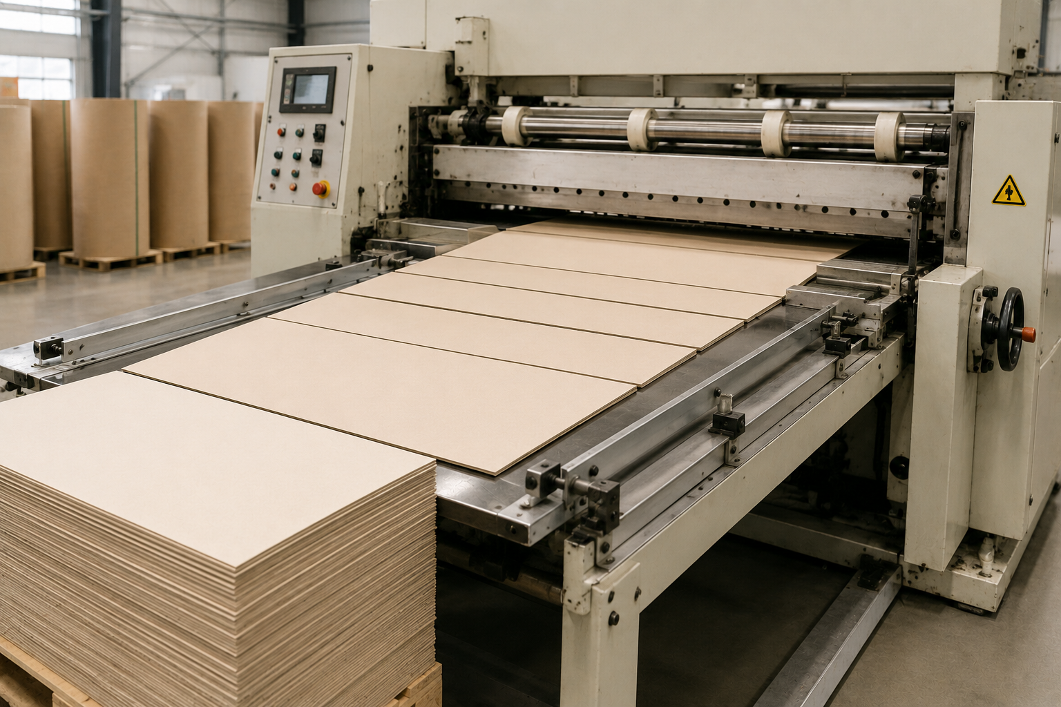 Paper sheeting machine producing flat board sheets